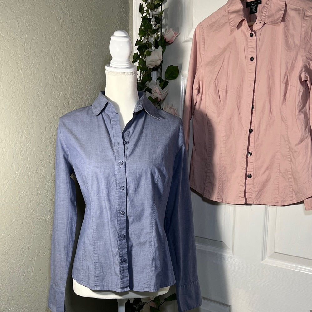 👚👕 Two Button-Up Long Sleeve Shirts one blue one pink